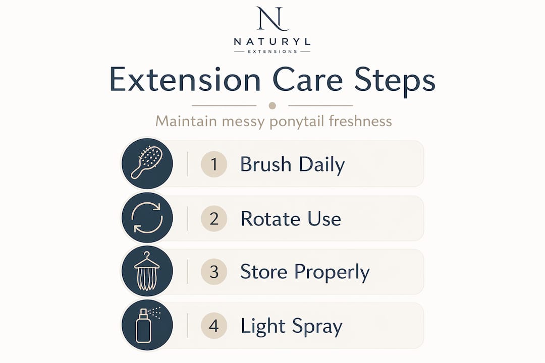 Infographic showing ponytail extension care steps
