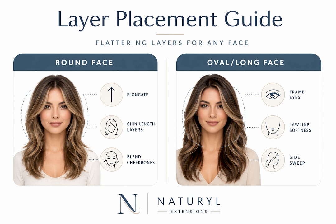 Infographic comparing layer placement by face shape