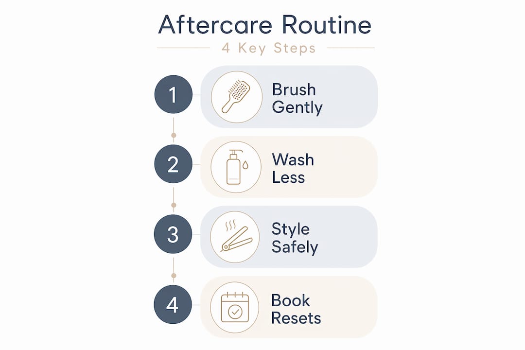 Infographic showing hair extension aftercare steps