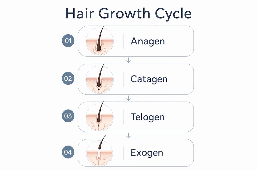 Infographic showing hair follicle growth cycle phases
