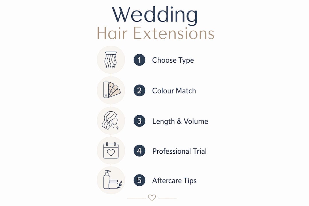 Infographic with steps for wedding hair extensions