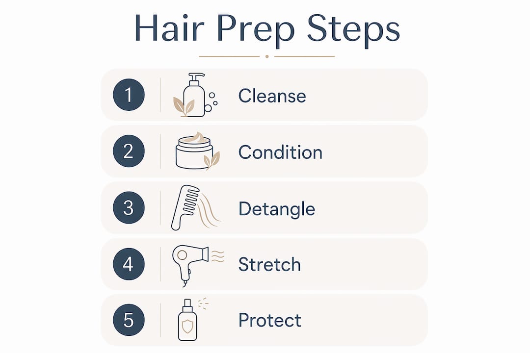 Infographic showing natural hair prep steps