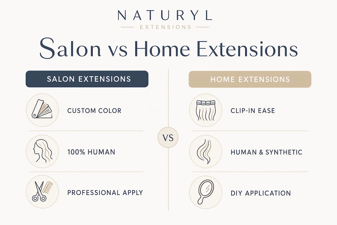 Infographic comparing salon and home hair extensions