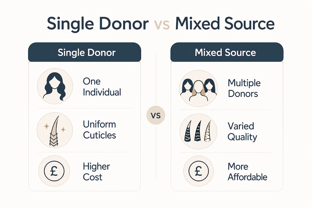 Infographic comparing single donor and mixed source hair