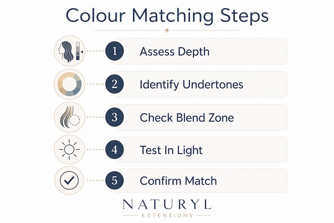 Infographic illustrating steps to match extension colour perfectly