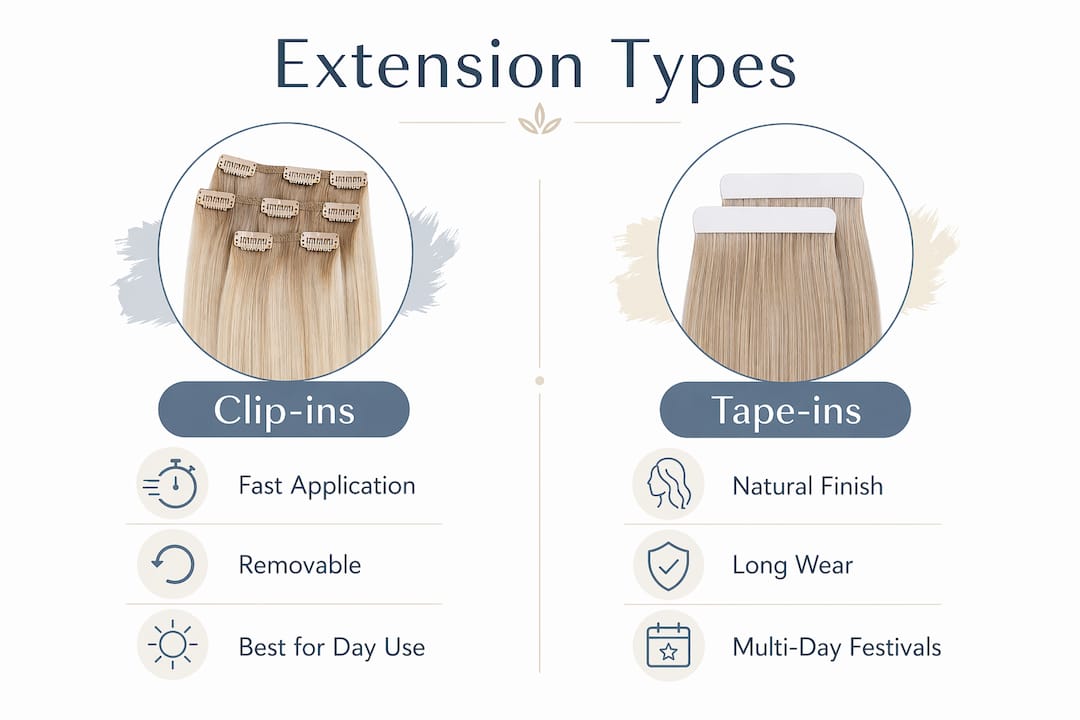 Infographic comparing types of festival hair extensions