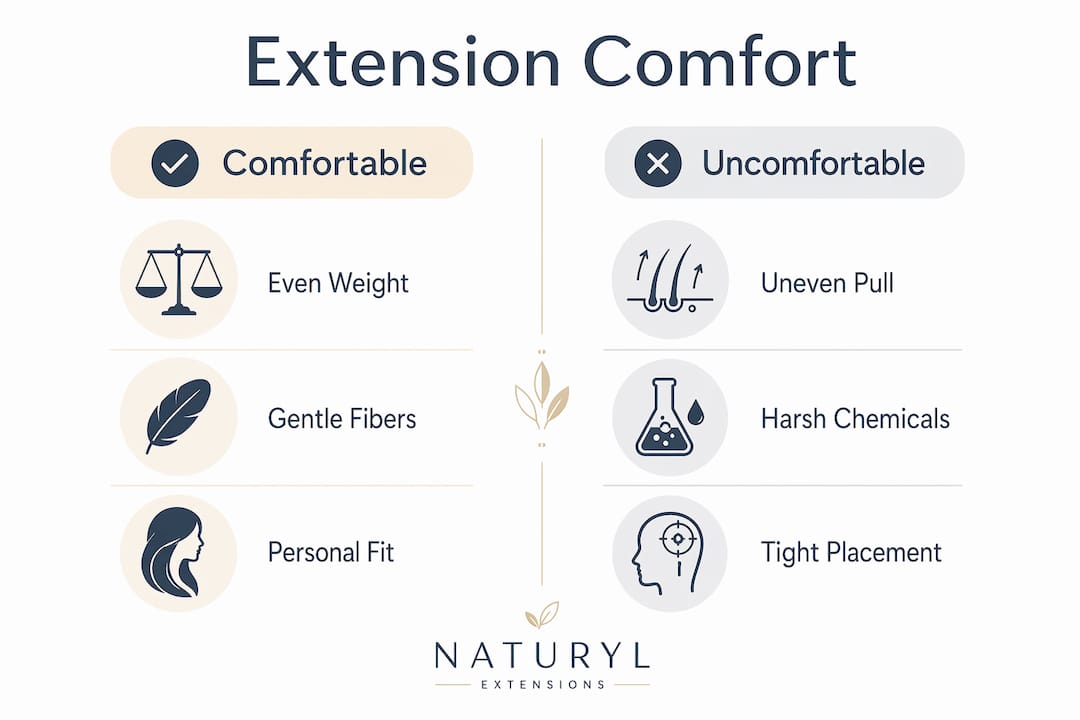 Infographic comparing comfortable versus uncomfortable extension factors