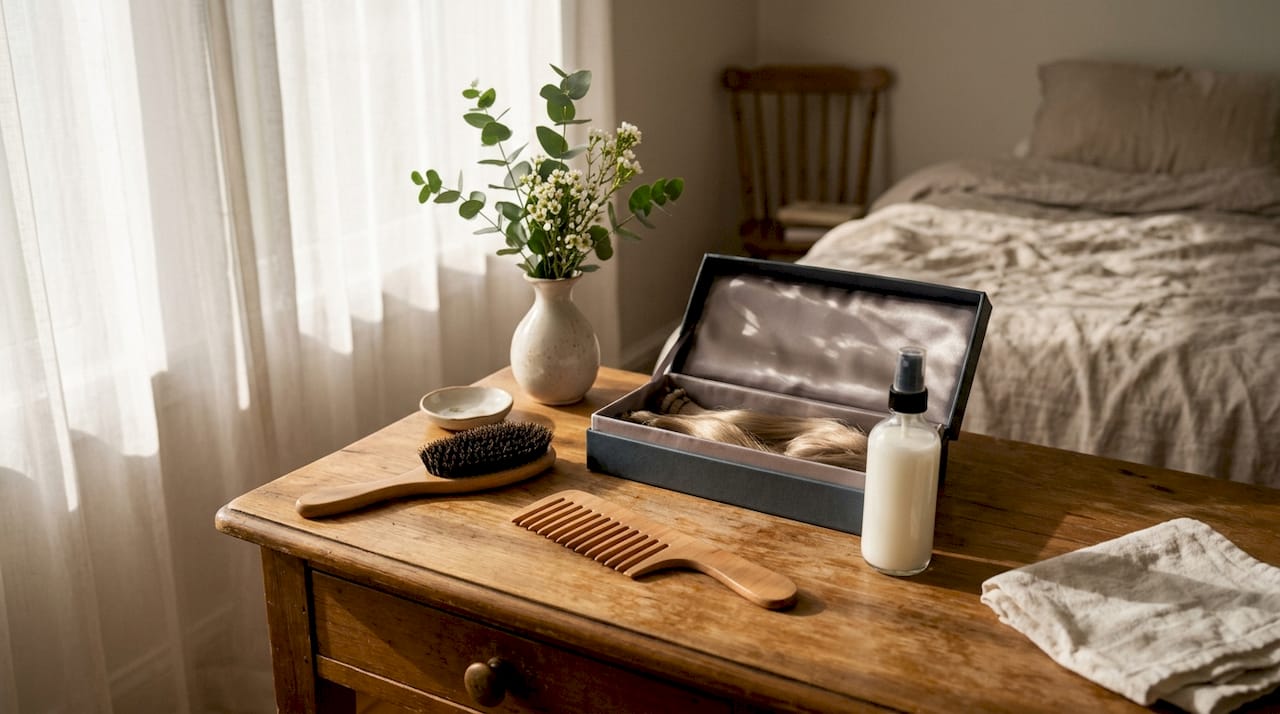 Extension care tools on marble surface