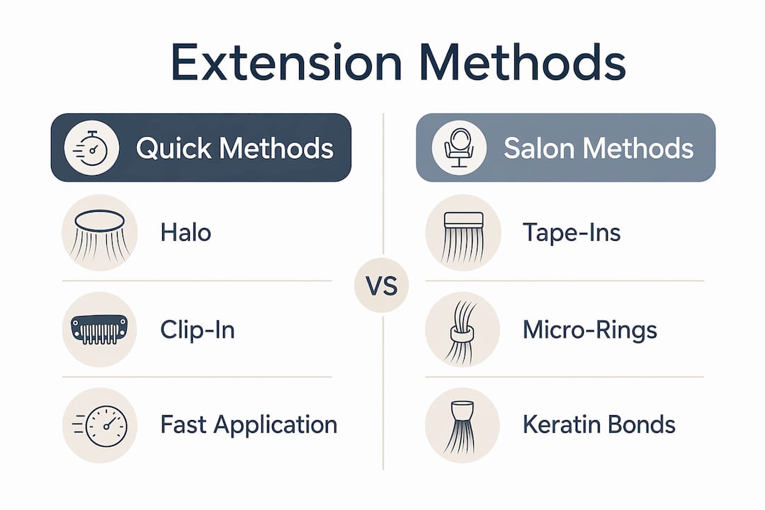Infographic comparing quick and salon hair extensions