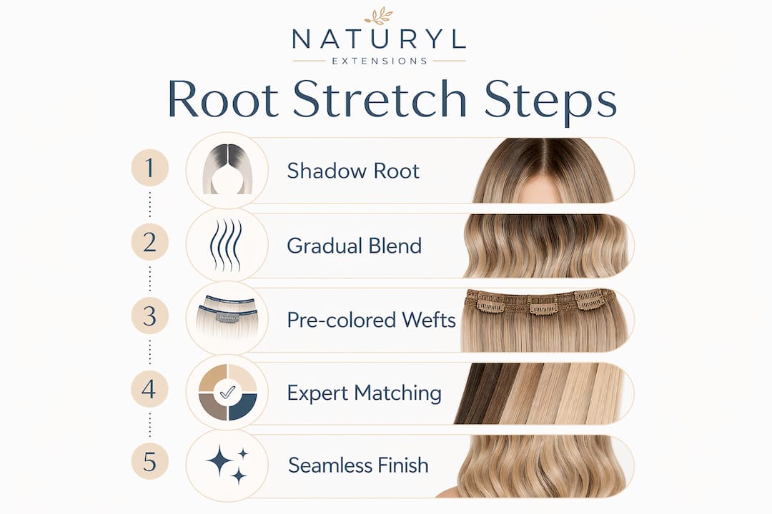 Infographic illustrating root stretch extension steps