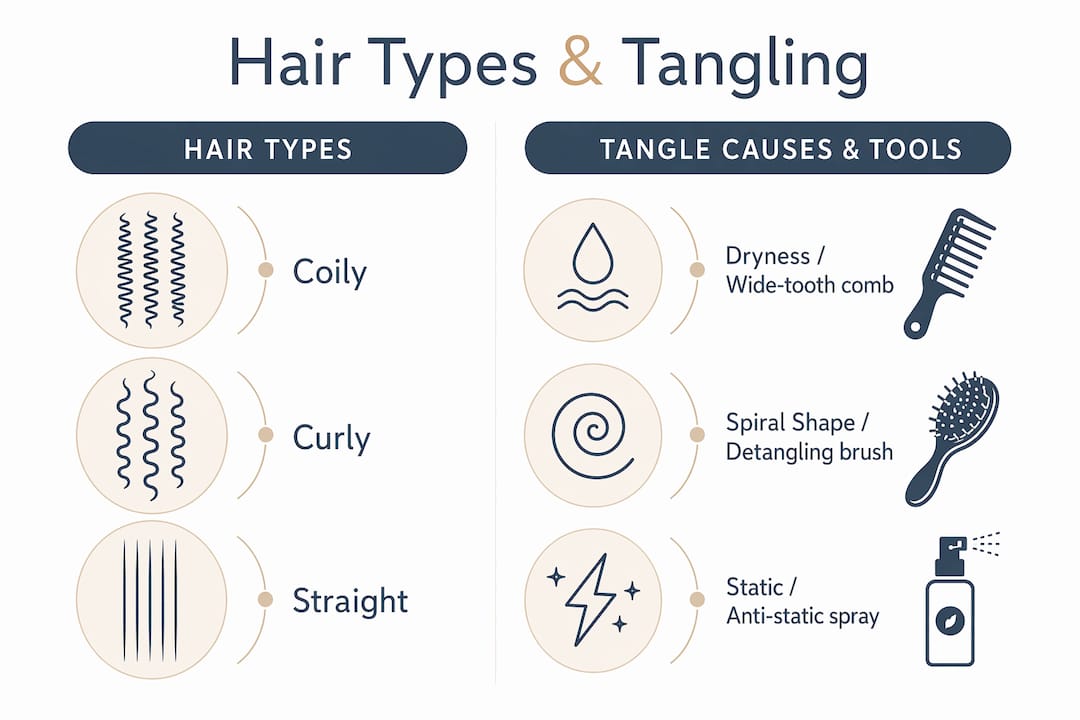 Infographic comparing hair types and tangle causes