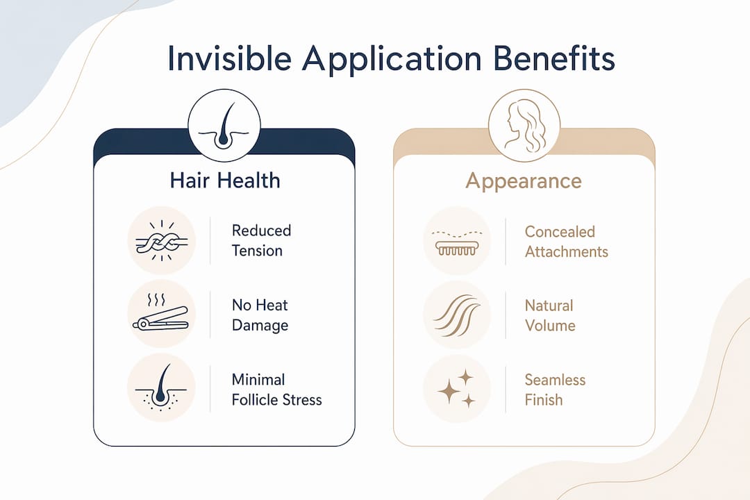 Infographic showing benefits of invisible hair extensions