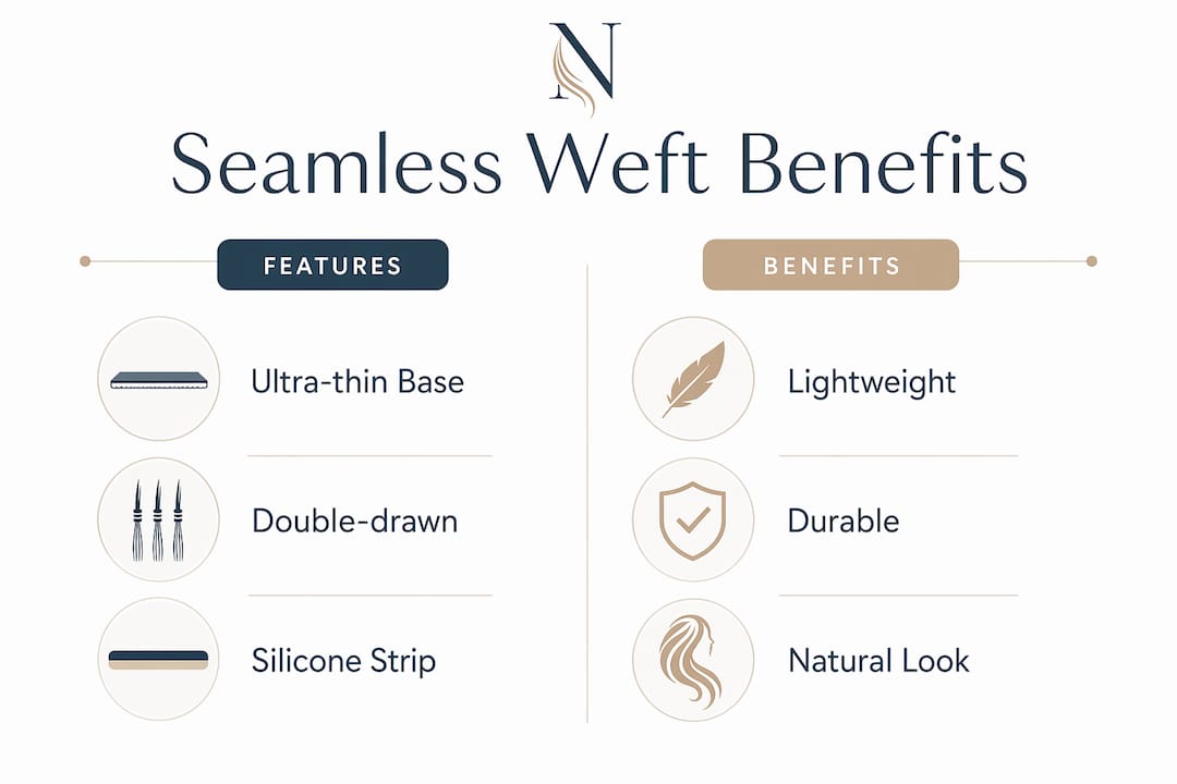 Infographic comparing seamless weft features and benefits