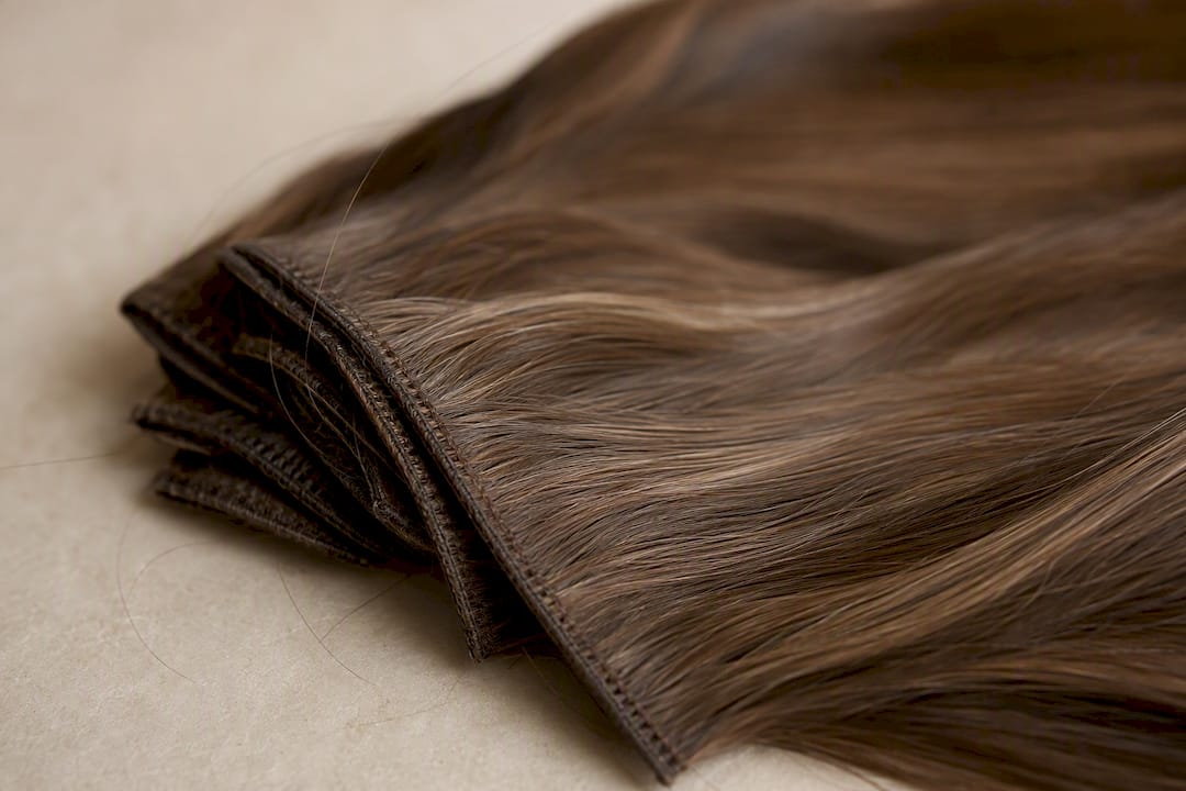 Close-up on hair extension weft and strands