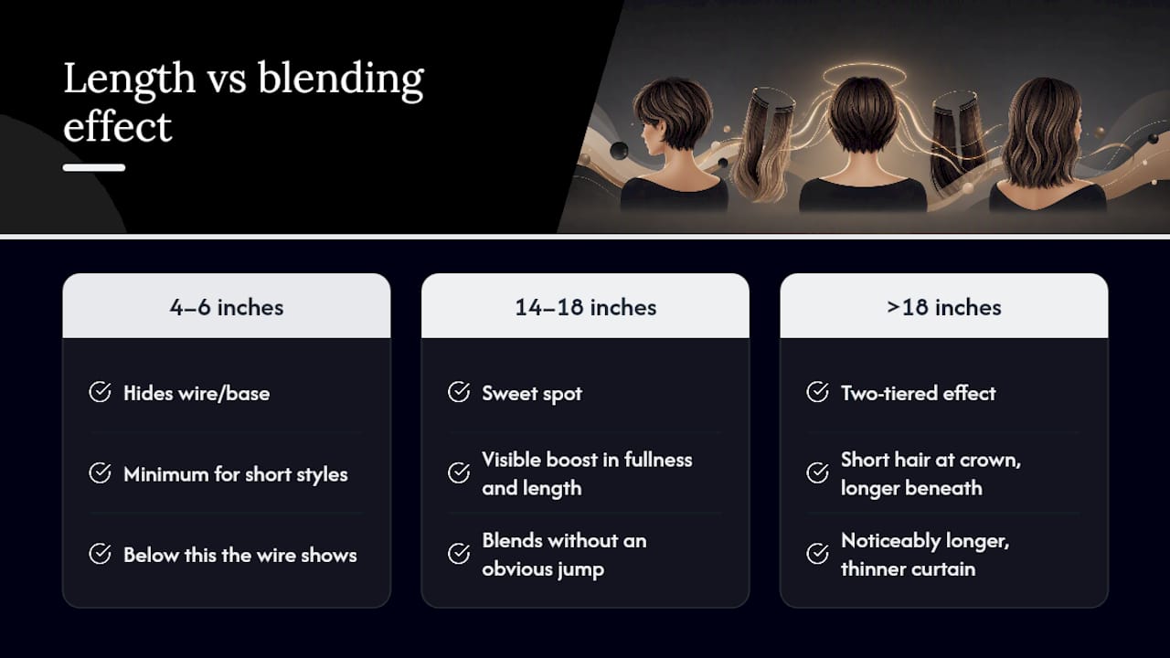 Diagram showing extension length impact on short hair blending
