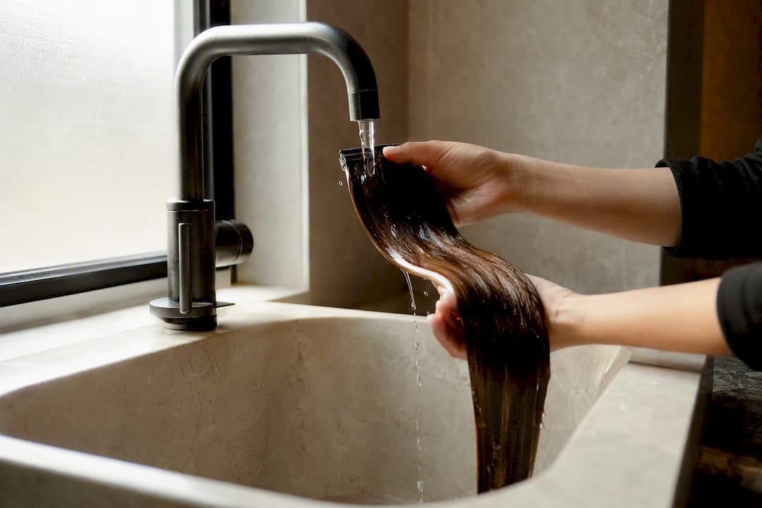 Extensions rinsed with water for clarifying