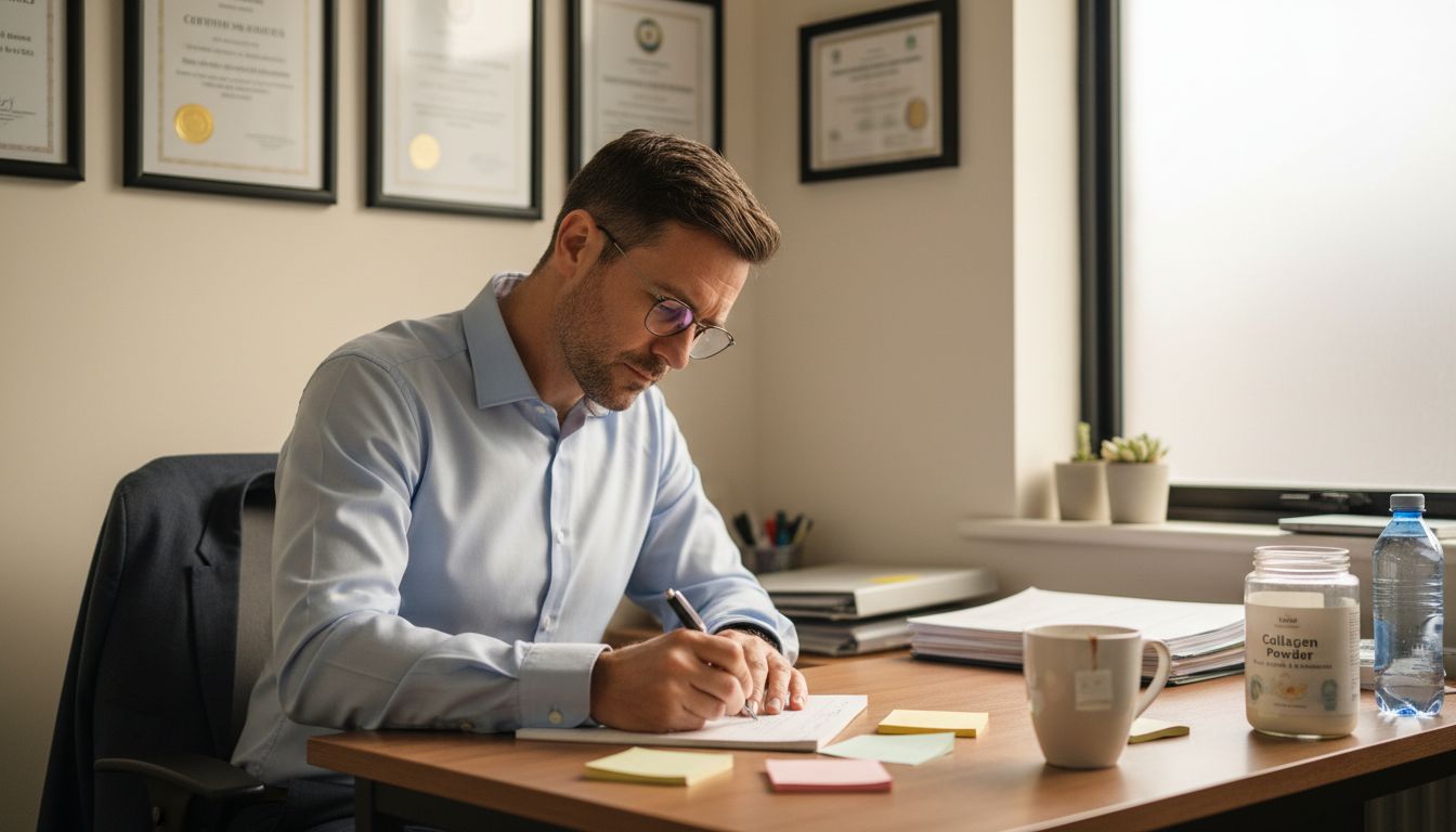 Nutritionist writing collagen health notes