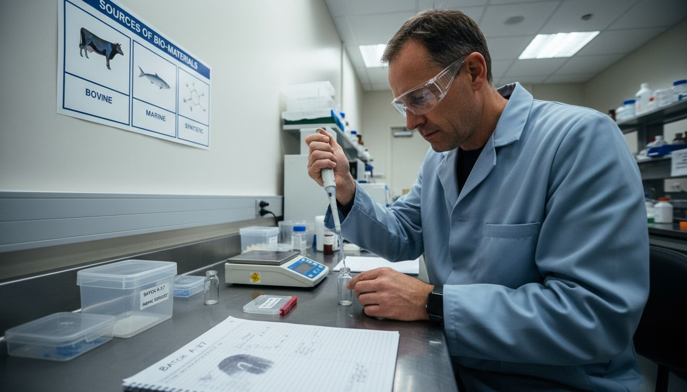 Lab technician preparing collagen sample