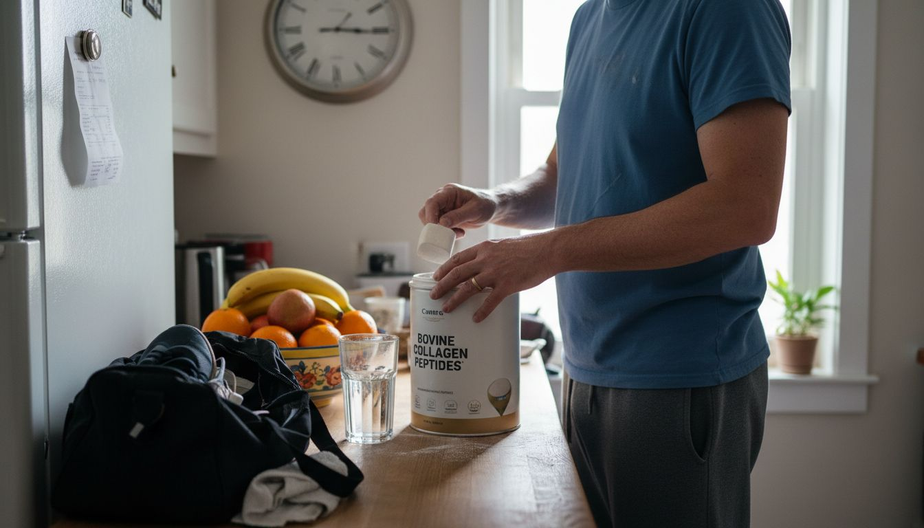 Man preparing bovine collagen supplement