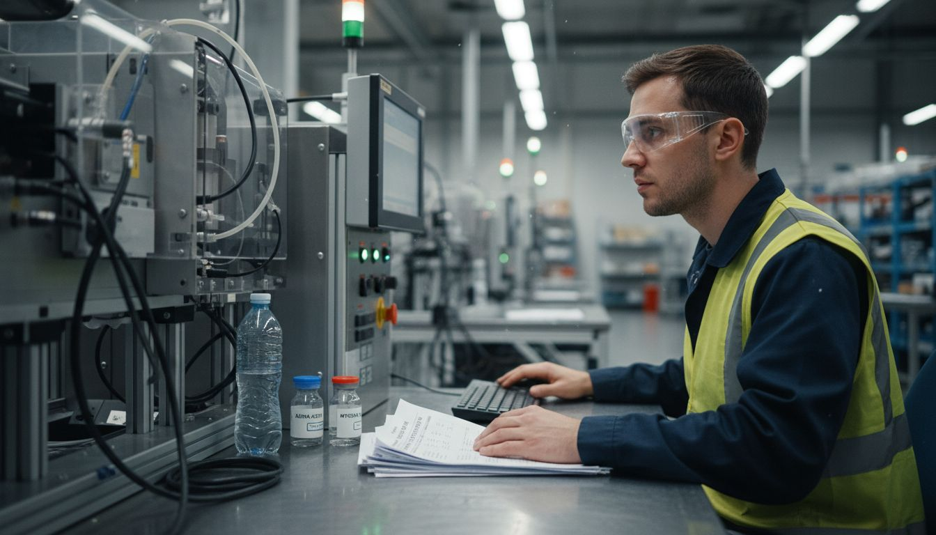 Technician batch-testing collagen quality