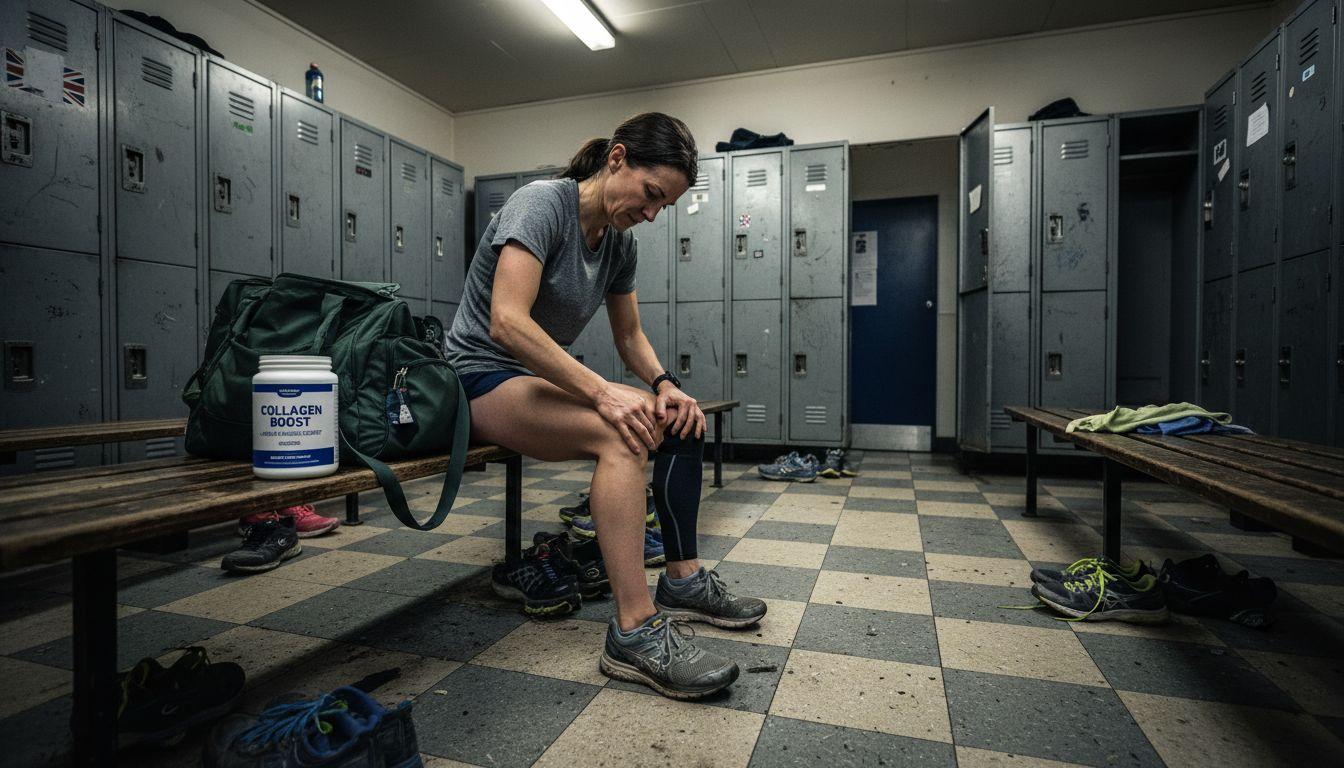 Runner with collagen supplement in locker room