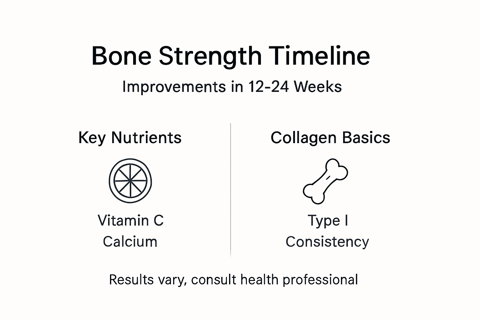 Infographic showing timeline and key nutrients for bone strength