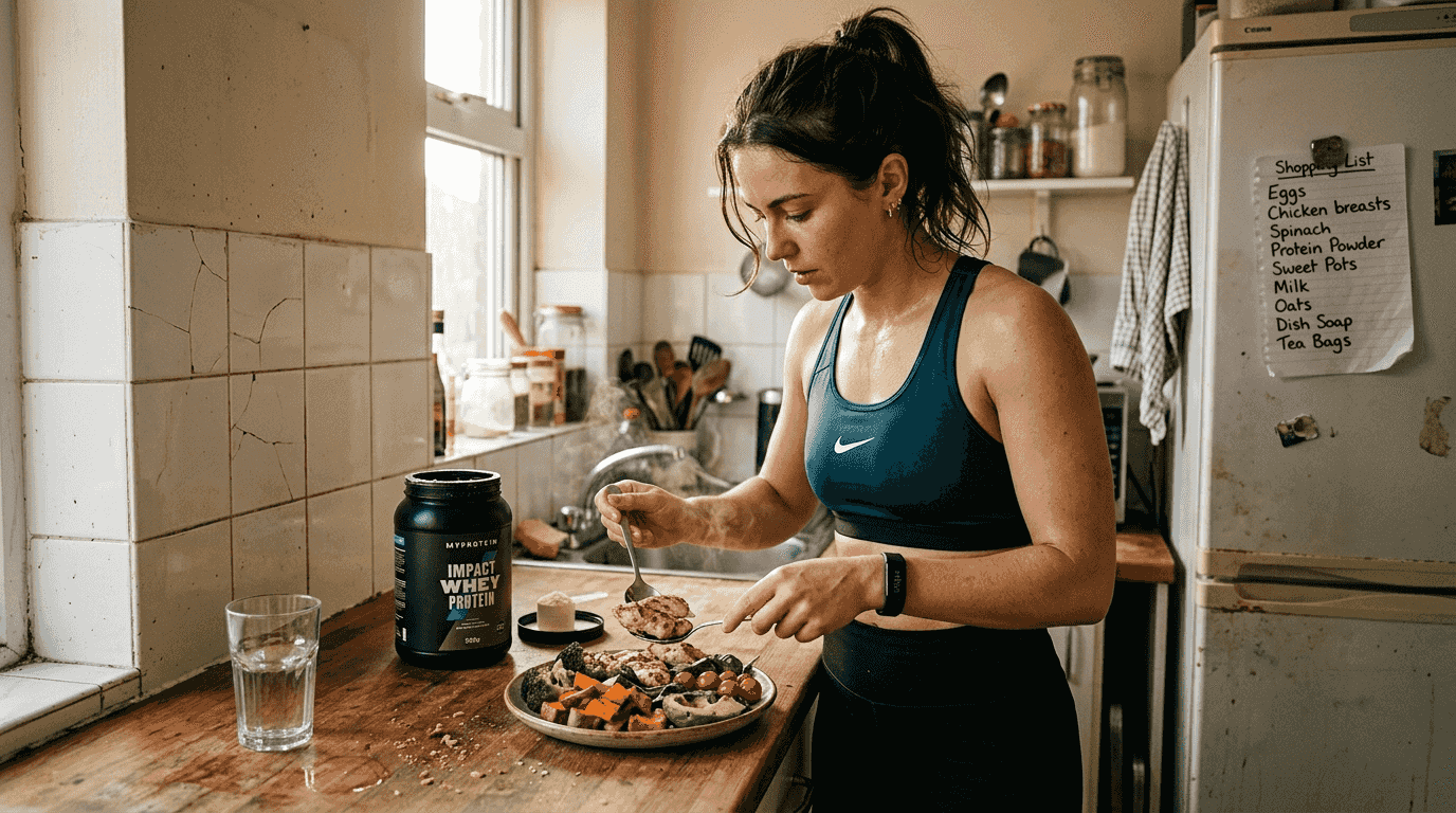Woman preparing protein meal after workout