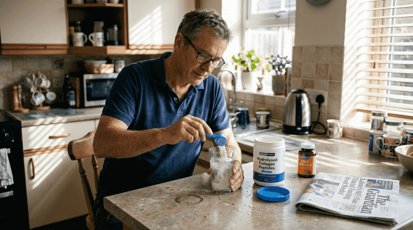 Man preparing hydrolysed collagen drink