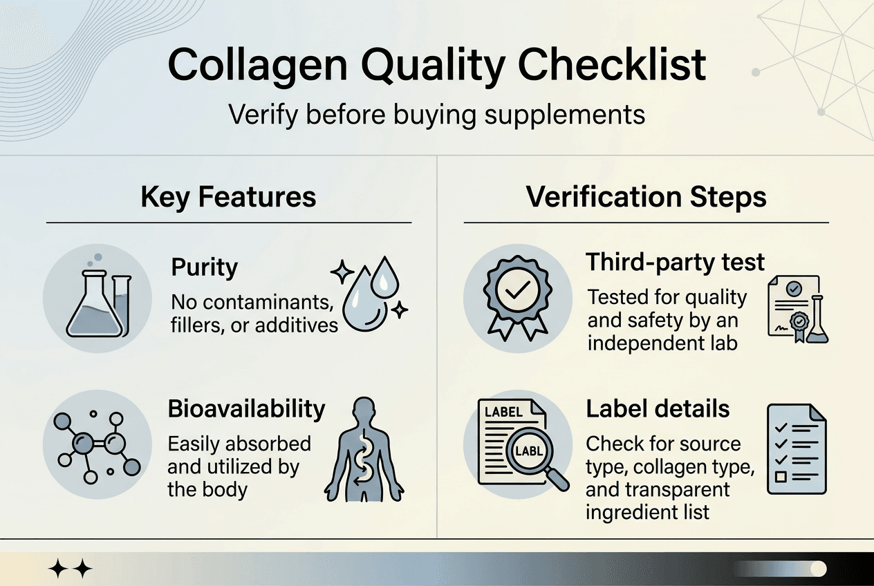 Infographic showing collagen quality checklist