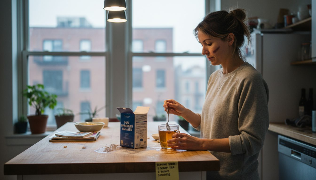 Woman mixing collagen powder in kitchen