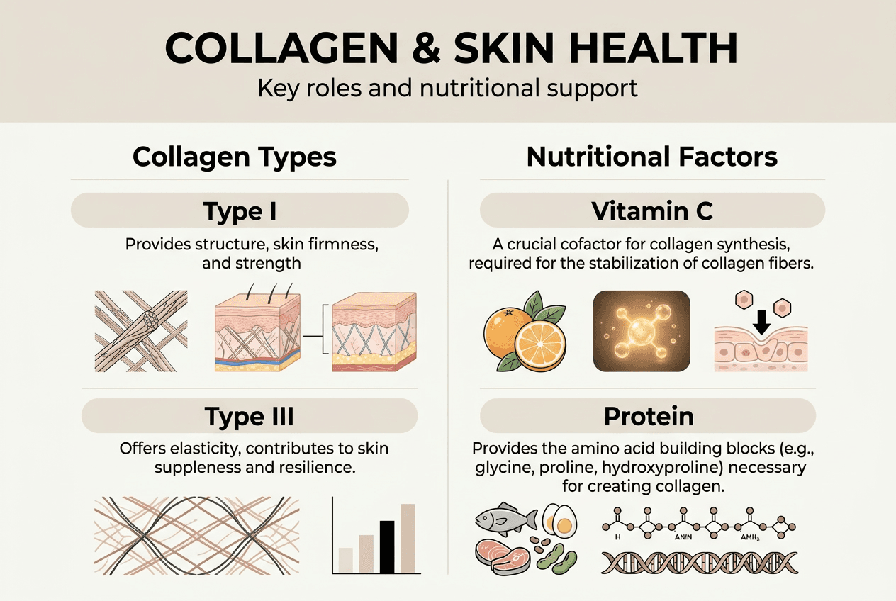 Infographic showing collagen types and nutrition