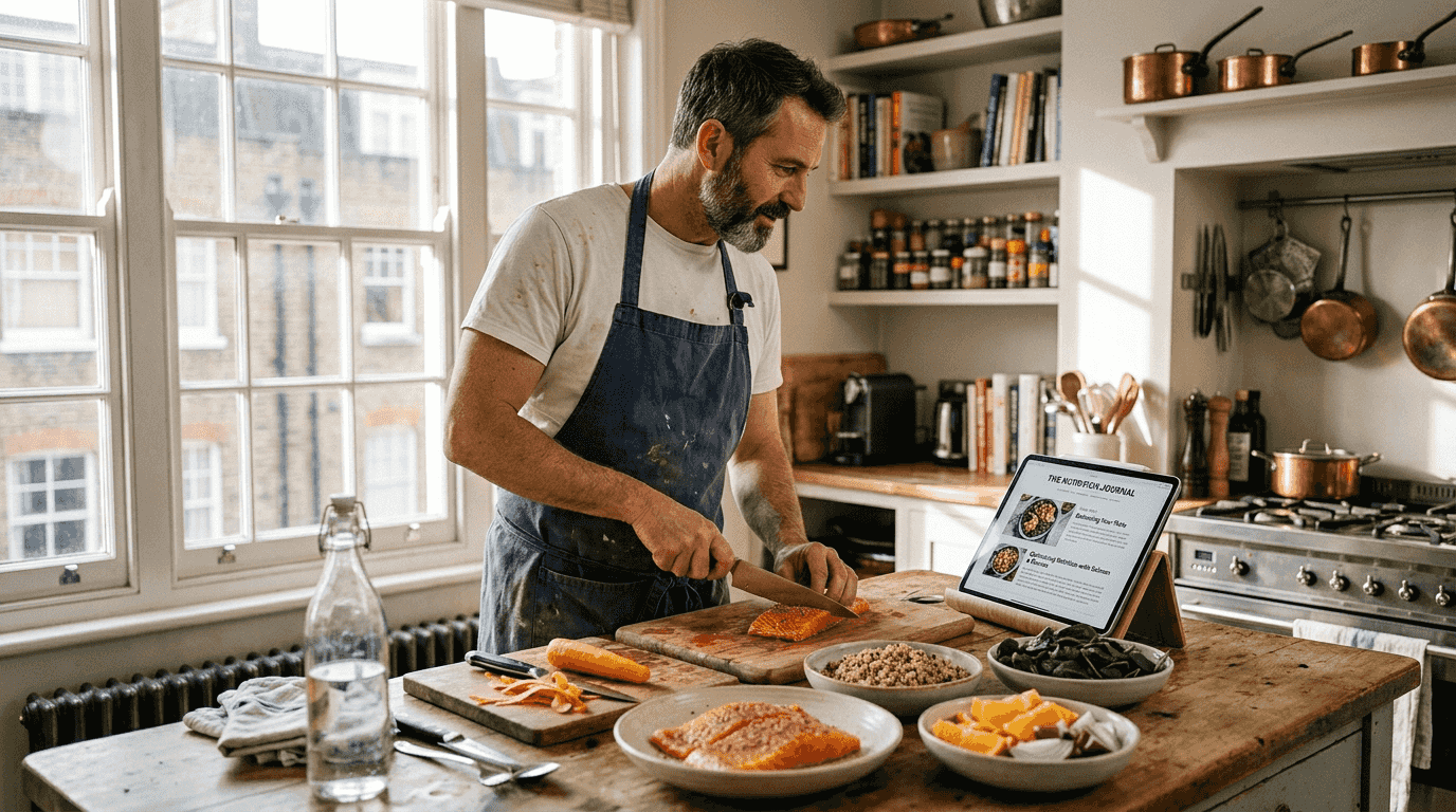 Man meal prepping protein and vitamin rich foods