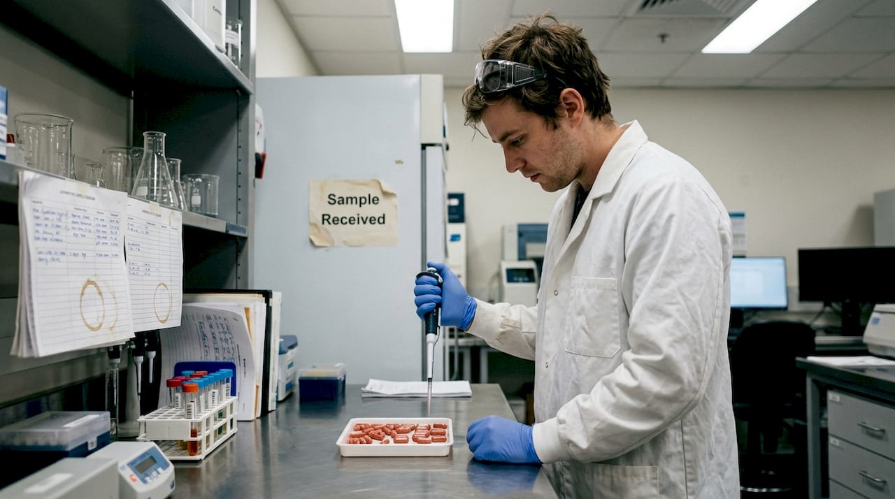 Lab technician testing collagen supplements
