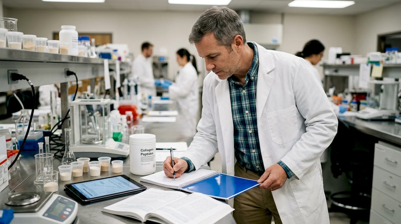 Scientist researching collagen peptide supplements