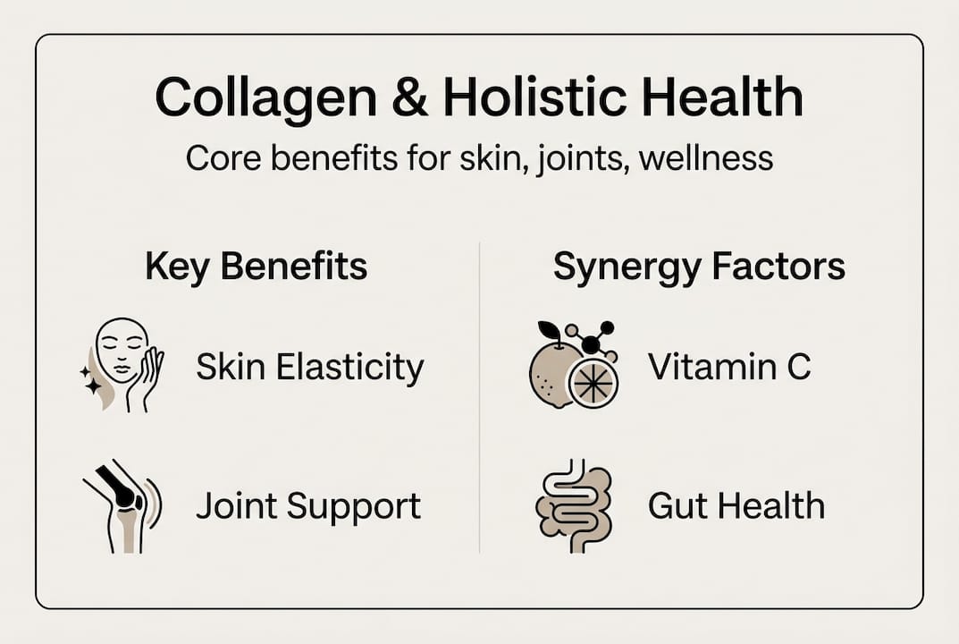 Infographic showing collagen health benefits and synergy