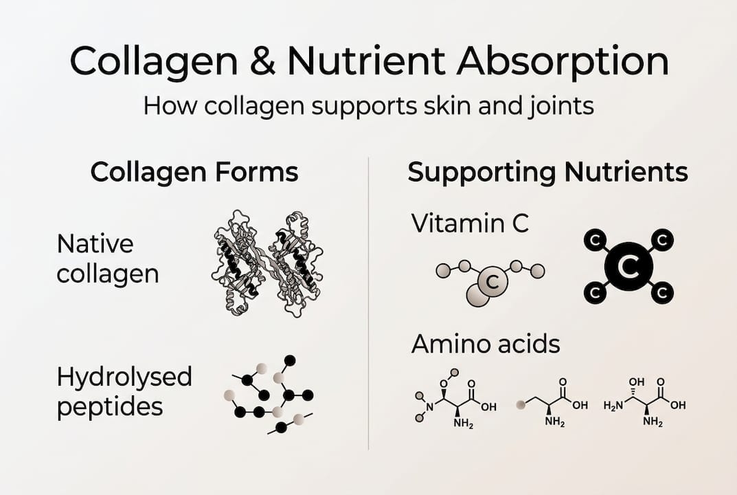 Infographic showing collagen forms and key nutrients