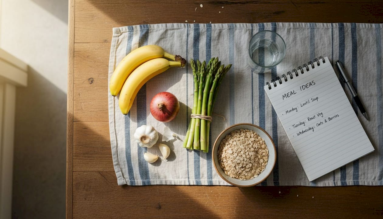 Assorted prebiotic foods on kitchen table