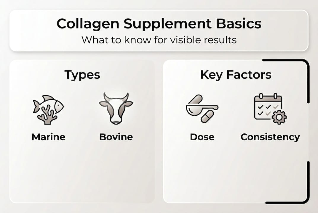 Infographic outlining collagen types and supplement tips