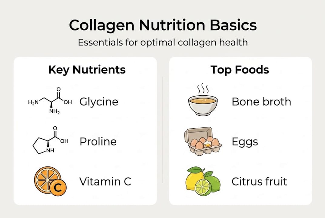 Infographic of collagen nutrition essentials and foods