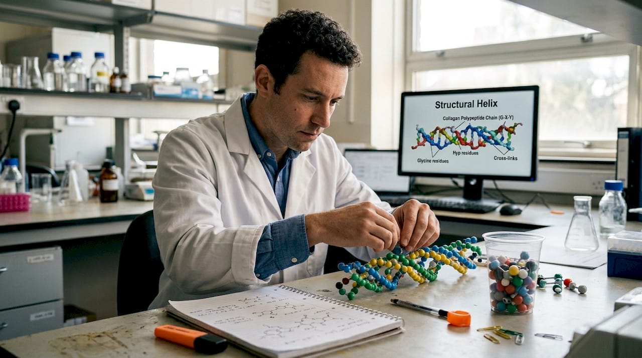 Scientist assembling collagen model in laboratory