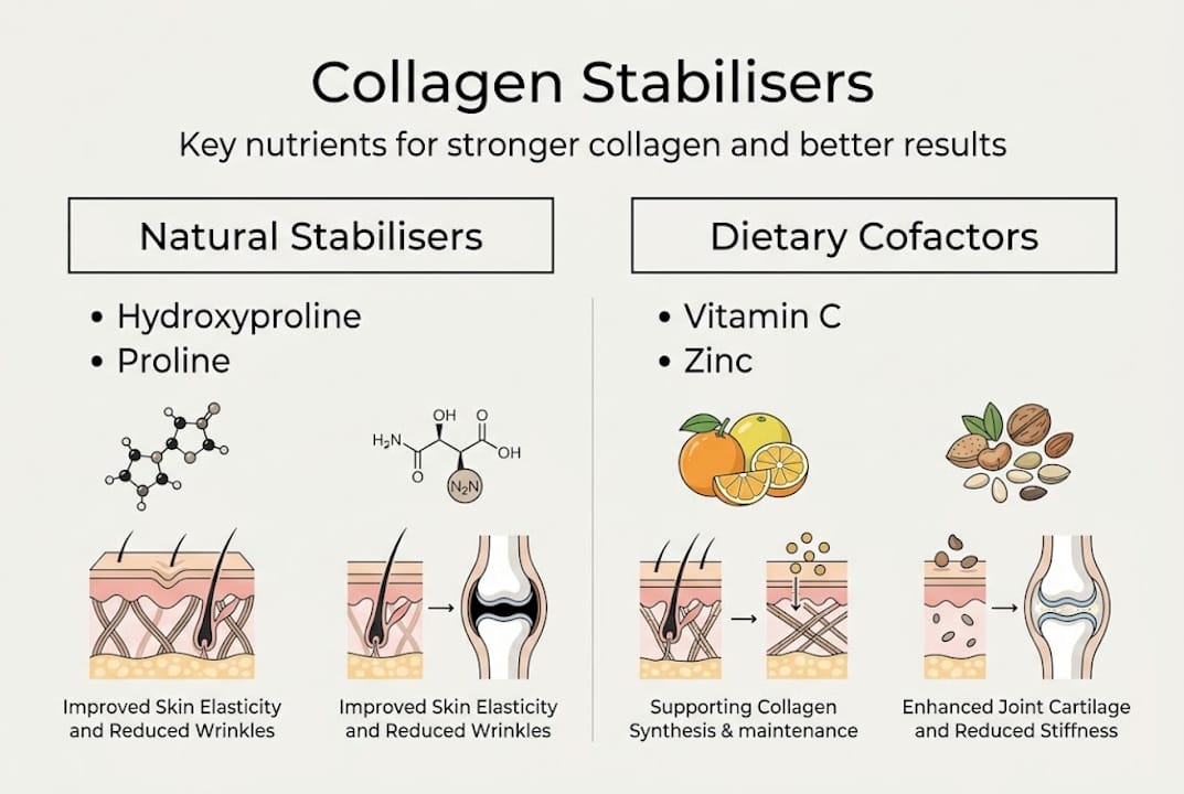 Infographic summarising main collagen stabilisers