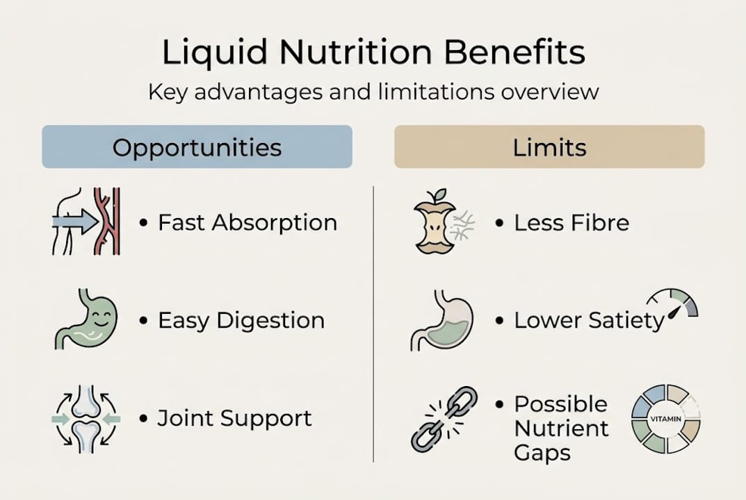 Infographic of liquid nutrition’s pros and cons