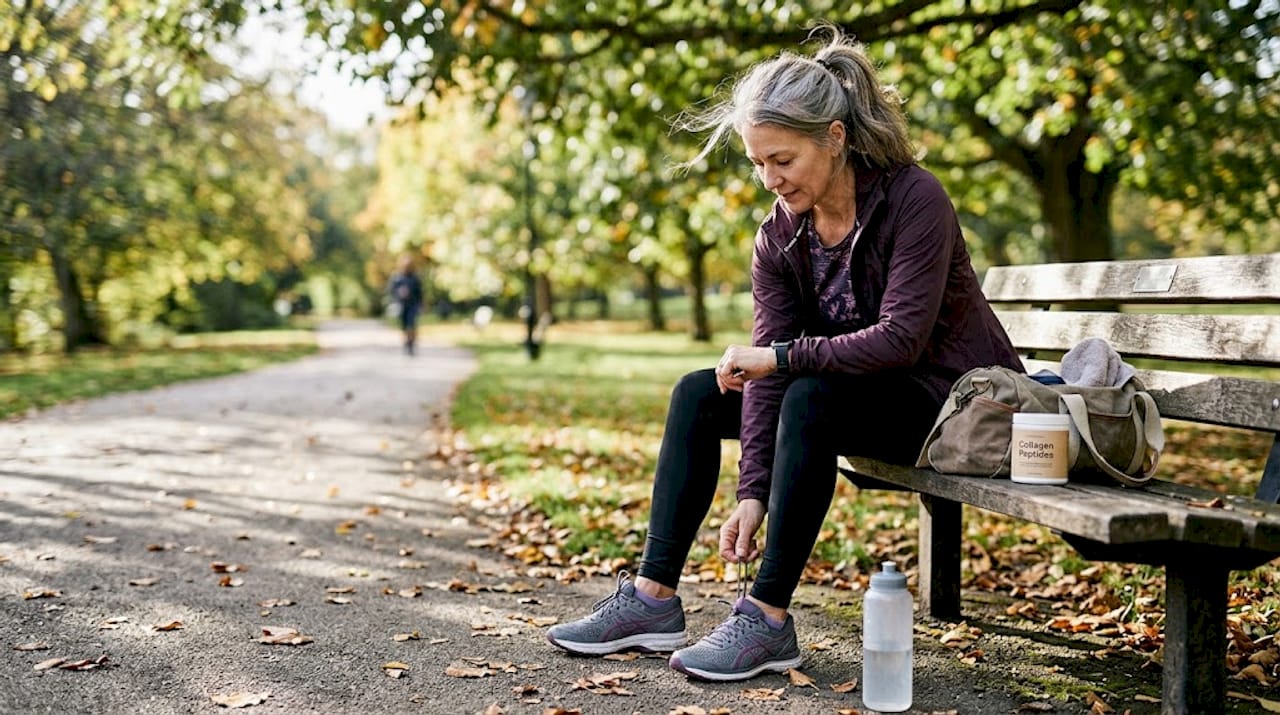 Woman prepping for exercise with collagen protein