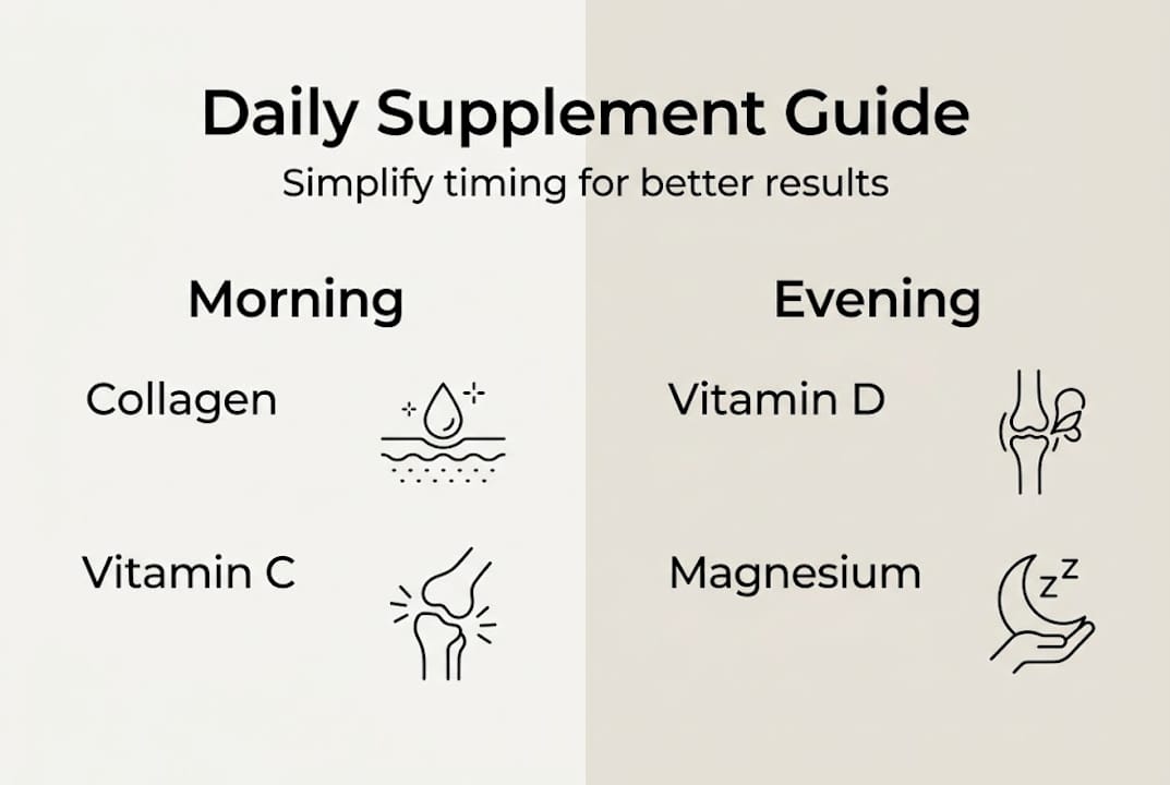 Infographic illustrating daily supplement timing
