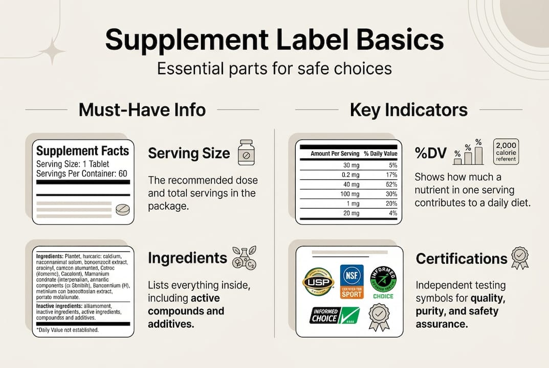 Infographic showing supplement label key facts
