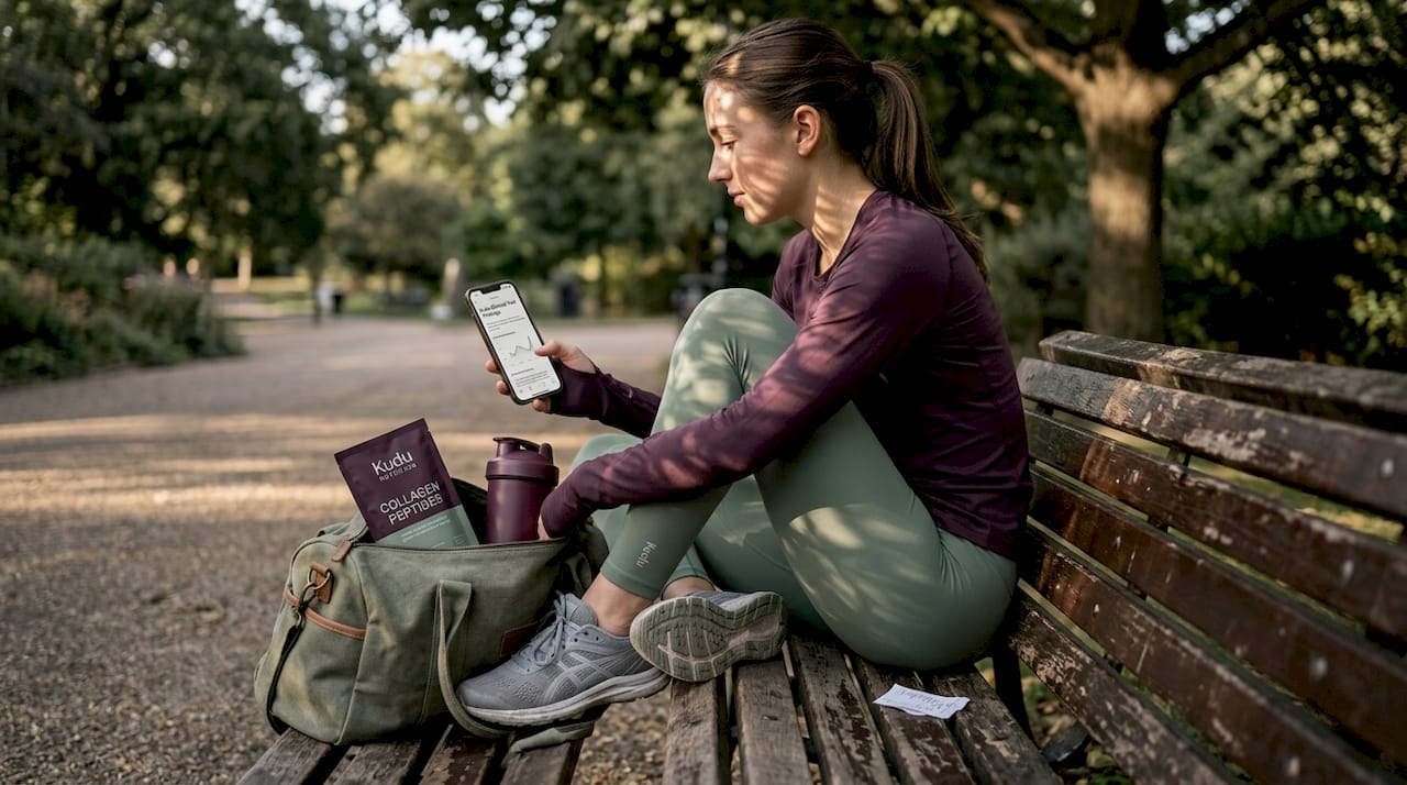 Runner checks supplement trial results on phone