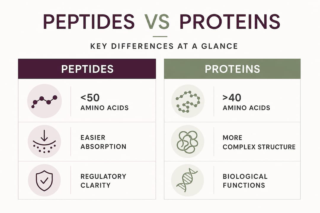 Infographic comparing peptides and proteins key features