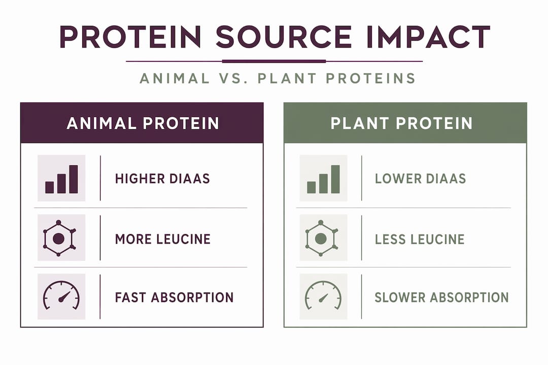 Infographic comparing animal and plant protein absorption