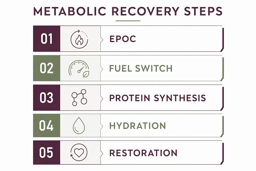Infographic visualizing metabolic recovery process steps