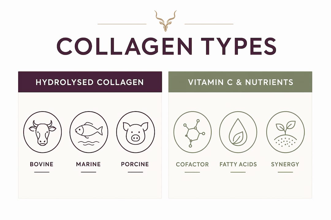 Infographic comparing collagen types and supporting nutrients